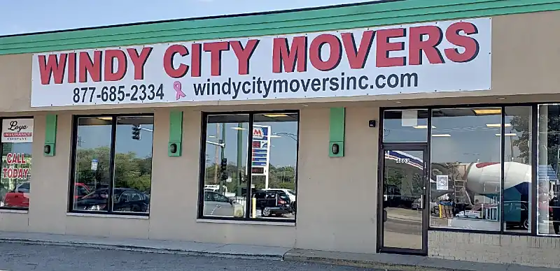Windy City Movers signage and storefront
