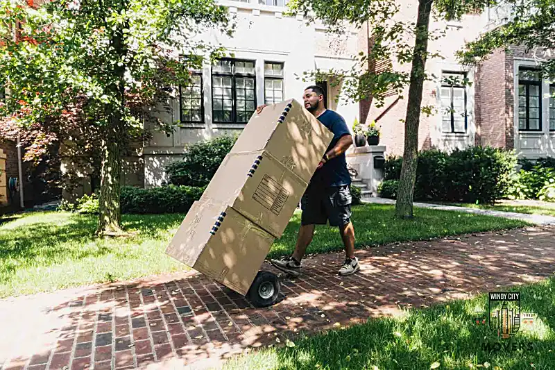 Moving truck parked outside a Chicago residence