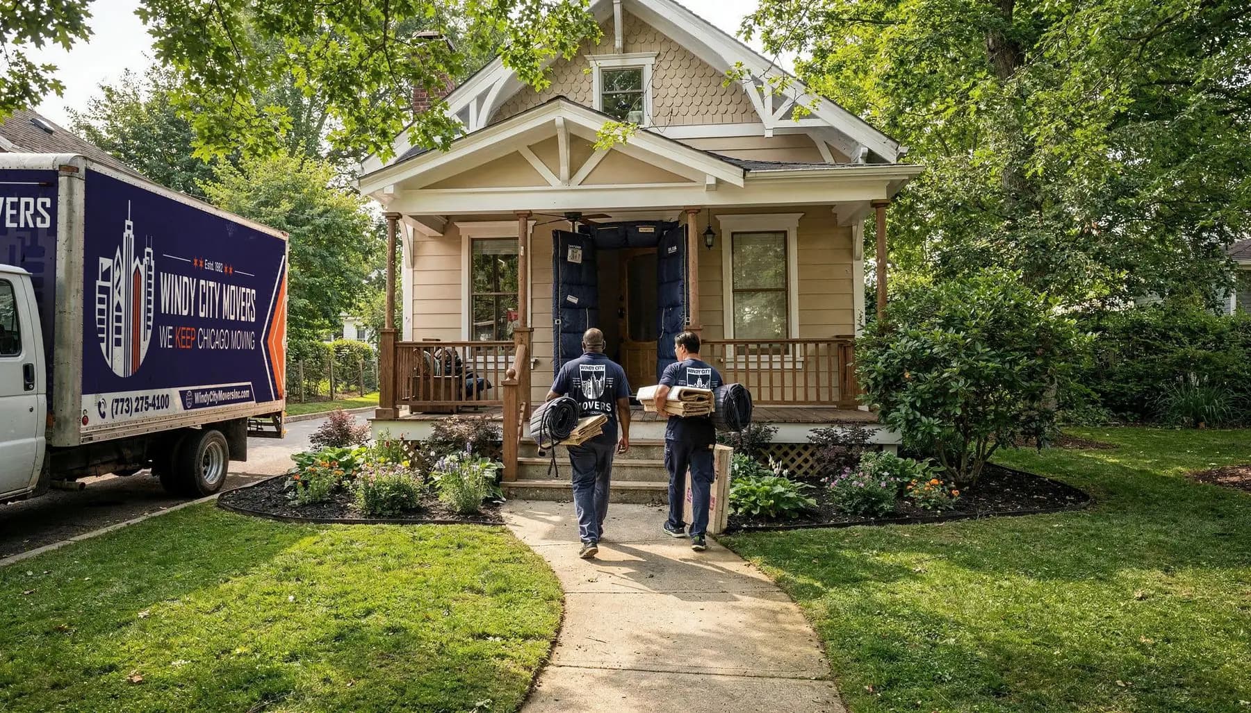 Windy City Movers crew on a residential move in Clarendon Hills, Illinois