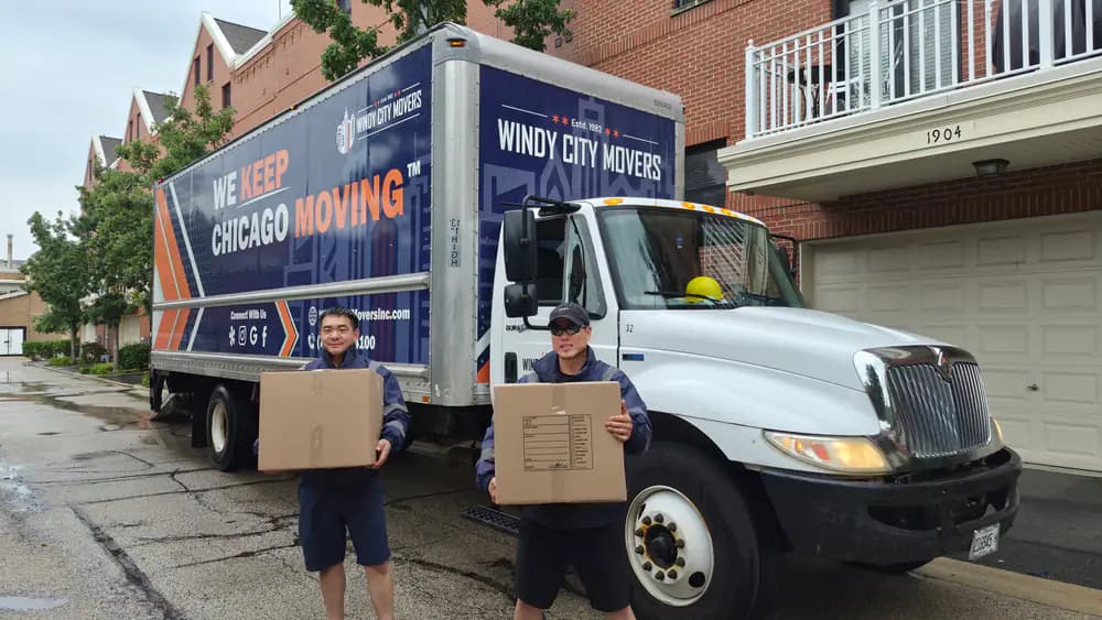 Windy City Movers team loading a moving truck in Glenview, Illinois