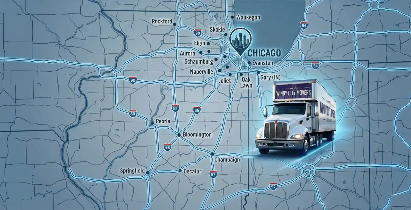 Windy City Movers service area map of Illinois