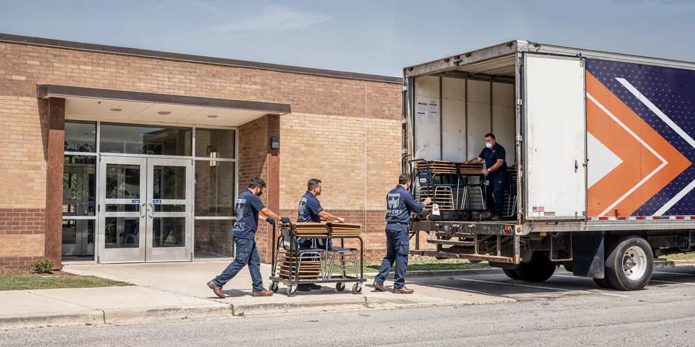 Commercial movers loading equipment