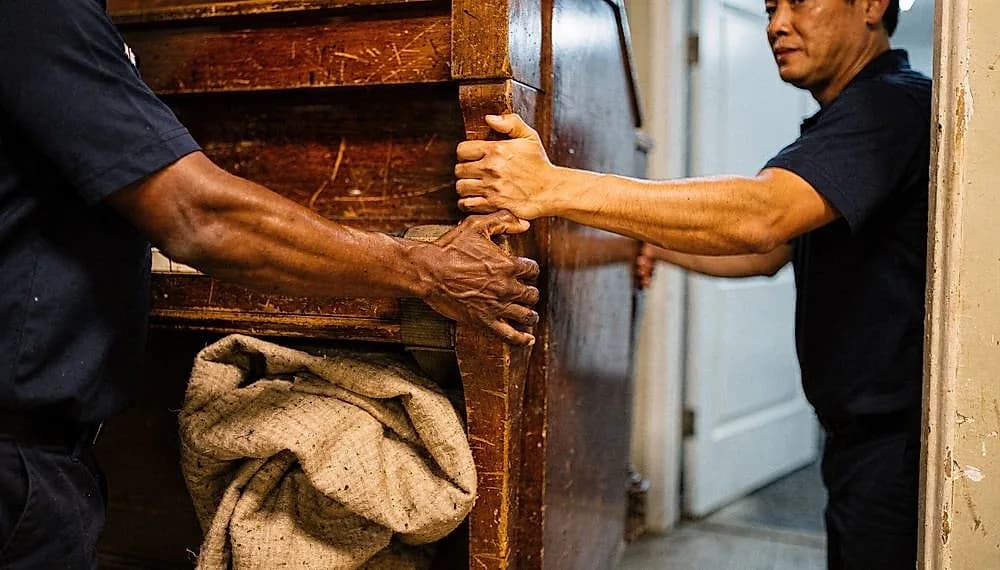Piano disposal and removal crew at work in the Chicago area