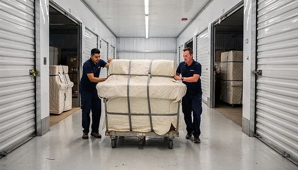 Climate-controlled piano storage crew at work in the Chicago area